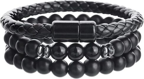 3PCS Summer Cold Bracelets for Women Men, Cold Stone Beaded Bracelets for Women, Layered Leather Bracelet for Men, Personalized Halloween, Christmas, Birthday Gifts, Summer Jewelry in Saudi Arabia