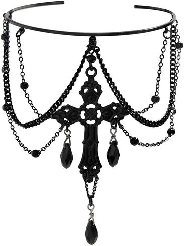 Gothic Arm Cuff Punk Cross Moon Cuff Bracelets Black Crystal Pendant Chain Multi-layer Open Arm Bracelet in Saudi Arabia