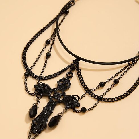 Gothic Arm Cuff Punk Cross Moon Cuff Bracelets Black Crystal Pendant Chain Multi-layer Open Arm Bracelet in Saudi Arabia