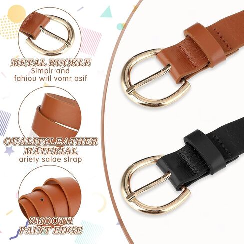 2pcs Girls Leather Belt for Kids,Girls Belts Size 10-12 Women,Jeans with Gold Square Buckle,Black Casual Leather Belt,Girl Brown Elastic Stap with Double O Ring Buckle for Jeans Pants Dresses in Saudi Arabia