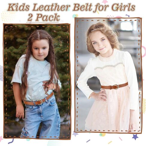 2pcs Girls Leather Belt for Kids,Girls Belts Size 10-12 Women,Jeans with Gold Square Buckle,Black Casual Leather Belt,Girl Brown Elastic Stap with Double O Ring Buckle for Jeans Pants Dresses in Saudi Arabia