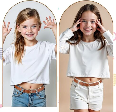 2pcs Girls Leather Belt for Kids,Girls Belts Size 10-12 Women,Jeans with Gold Square Buckle,Black Casual Leather Belt,Girl Brown Elastic Stap with Double O Ring Buckle for Jeans Pants Dresses in Saudi Arabia