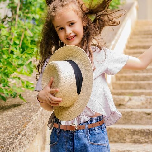 2pcs Girls Leather Belt for Kids,Girls Belts Size 10-12 Women,Jeans with Gold Square Buckle,Black Casual Leather Belt,Girl Brown Elastic Stap with Double O Ring Buckle for Jeans Pants Dresses in Saudi Arabia