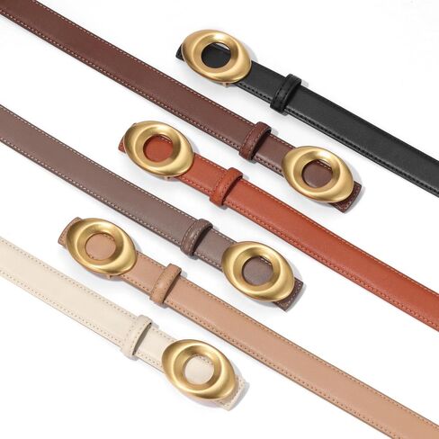 Women's Elegant Casual Genuine Leather Belt with Matte Oval Vintage Gold Buckle for Jeans Pants Dresses in Saudi Arabia