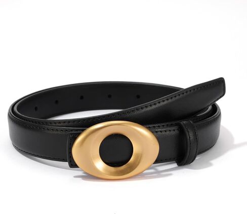 Women's Elegant Casual Genuine Leather Belt with Matte Oval Vintage Gold Buckle for Jeans Pants Dresses in Saudi Arabia
