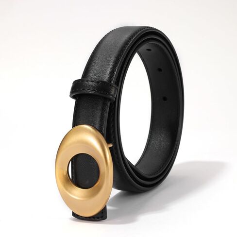 Women's Elegant Casual Genuine Leather Belt with Matte Oval Vintage Gold Buckle for Jeans Pants Dresses in Saudi Arabia