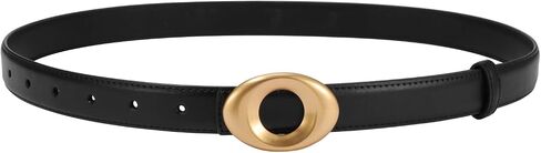 Women's Elegant Casual Genuine Leather Belt with Matte Oval Vintage Gold Buckle for Jeans Pants Dresses in Saudi Arabia