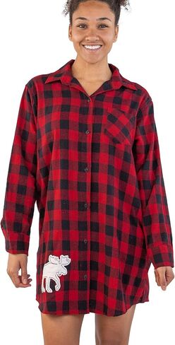 Lazy One Button-Up Sleep Shirt, Flannel Nightshirts for Women, Cute Plaid Designs in Saudi Arabia