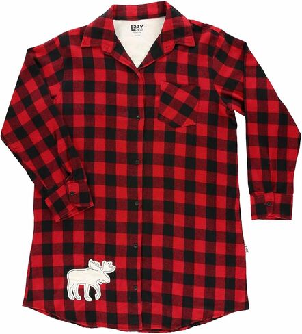 Lazy One Button-Up Sleep Shirt, Flannel Nightshirts for Women, Cute Plaid Designs in Saudi Arabia
