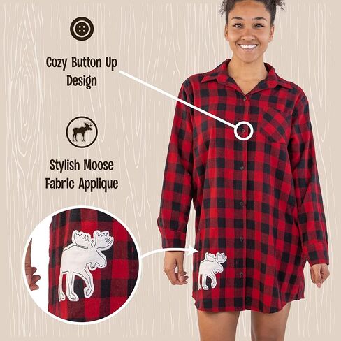 Lazy One Button-Up Sleep Shirt, Flannel Nightshirts for Women, Cute Plaid Designs in Saudi Arabia