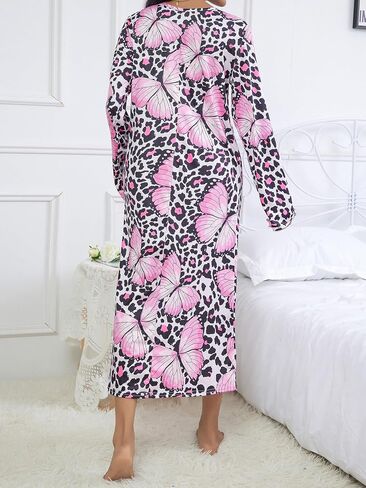 Women’s Long Sleeve Floral Print Nightgown Soft Fabric Comfortable Casual Sleepwear Dress for Relaxation in Saudi Arabia