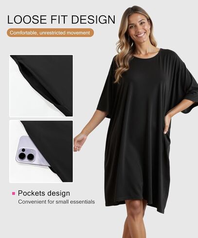 Narecte Nightgowns for Women with Pockets Plus Size Night Gowns Oversized Sleepwear Short Sleeves Sleep Shirts Fit S-5XL in Kuwait
