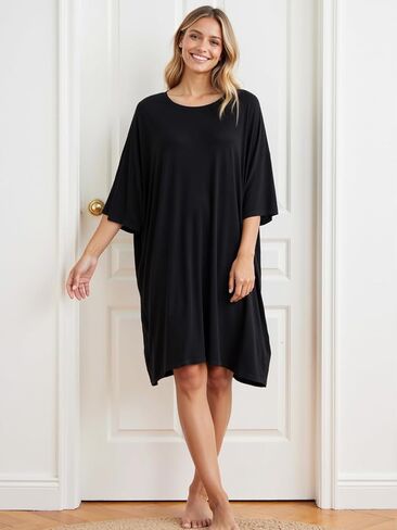 Narecte Nightgowns for Women with Pockets Plus Size Night Gowns Oversized Sleepwear Short Sleeves Sleep Shirts Fit S-5XL in Kuwait