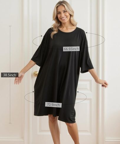 Narecte Nightgowns for Women with Pockets Plus Size Night Gowns Oversized Sleepwear Short Sleeves Sleep Shirts Fit S-5XL in Kuwait