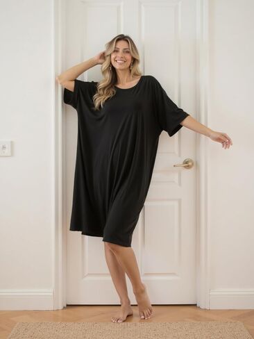 Narecte Nightgowns for Women with Pockets Plus Size Night Gowns Oversized Sleepwear Short Sleeves Sleep Shirts Fit S-5XL in Kuwait