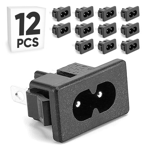 12-Pack C8 لوحة جبل محول التوصيل، 250V AC 2.5A 2 دبابيس IEC مدخل وحدة التوصيل موصل الطاقة المقبس مستقيم in Kuwait