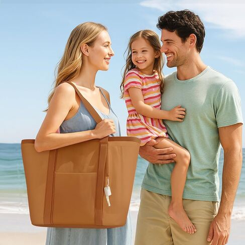 Mesh Beach Bag for Women - Sandproof Beach Tote, Large swim bag, Vacation Essentials for Family,Pool,Cruise,Gym (Camel) in Kuwait