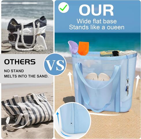 Mesh Beach Bag for Women - Sandproof Beach Tote, Large swim bag, Vacation Essentials for Family,Pool,Cruise,Gym (Camel) in Kuwait