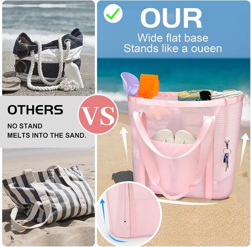 Mesh Beach Bag for Women - Sandproof Beach Tote, Large swim bag, Vacation Essentials for Family,Pool,Cruise,Gym (Camel) in Kuwait