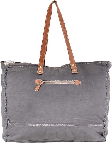 Myra Bag Puzzled Upcycled Canvas & Leather Weekender Bag S-1621 in Saudi Arabia