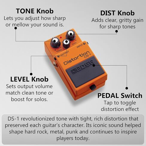 حزمة التشويه Boss DS-1 مع كابل الآلة، وكابل التصحيح، واللقطات، وقماش تلميع Austin Bazaar in Kuwait