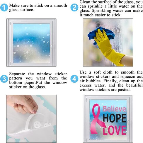 9 Sheets Breast Cancer Awareness Window Clings Believe Hope Love Window Stickers Double-Sided Pink Ribbon Glass Decals for Home Party Decoration in Saudi Arabia
