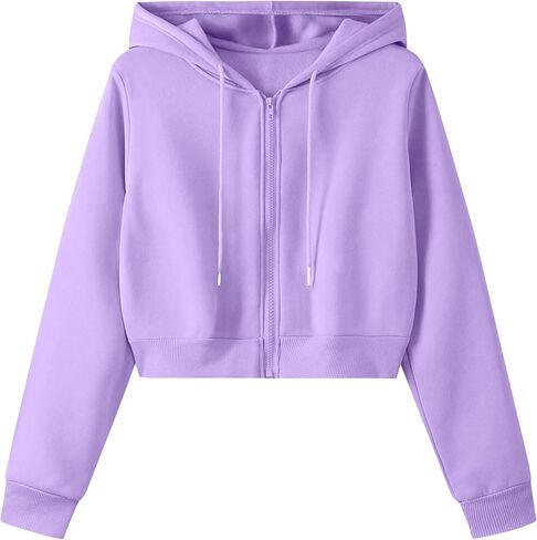 Remidoo Women's Zip Up Cropped Hoodie Crop Top Sweatshirt Drawstring Long Sleeve Jacket in Kuwait