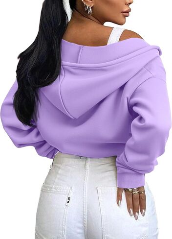 Remidoo Women's Zip Up Cropped Hoodie Crop Top Sweatshirt Drawstring Long Sleeve Jacket in Kuwait