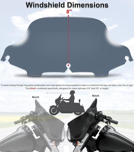 زجاج أمامي مموج مقاس 8 بوصات متوافق مع Harley Davidson Touring Electra Glide، Street Glide، Tri Glide، Ultra Classic، Ultra Limited، 1996-2013 (ملون) in Kuwait
