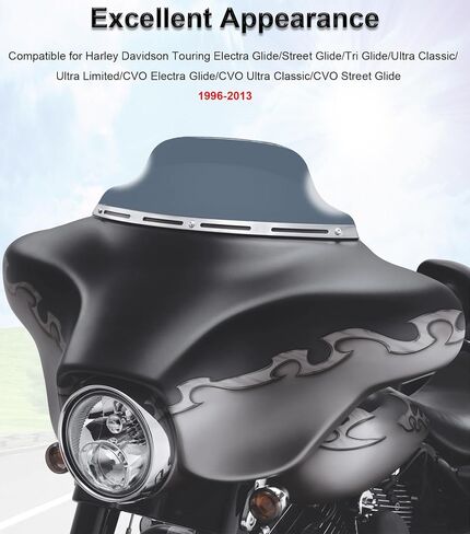 زجاج أمامي مموج مقاس 8 بوصات متوافق مع Harley Davidson Touring Electra Glide، Street Glide، Tri Glide، Ultra Classic، Ultra Limited، 1996-2013 (ملون) in Kuwait