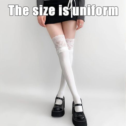 Dohia Lace Knee High Socks Womens Thigh High Boot Socks Long Stockings Over the Knee Leggings with Lace Trim D1-LSBGXW in Saudi Arabia