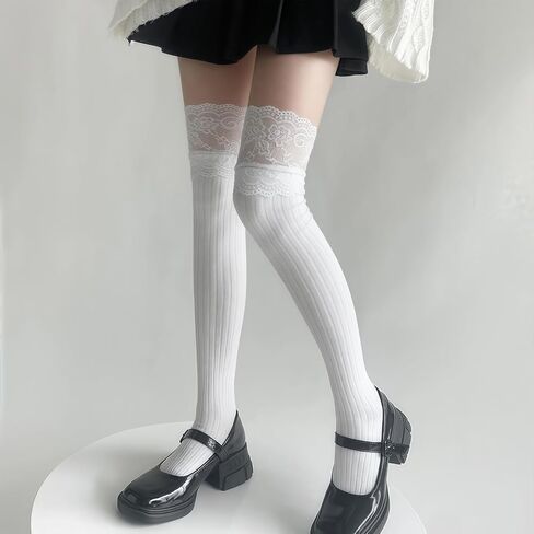 Dohia Lace Knee High Socks Womens Thigh High Boot Socks Long Stockings Over the Knee Leggings with Lace Trim D1-LSBGXW in Saudi Arabia