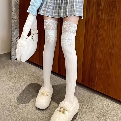 Dohia Lace Knee High Socks Womens Thigh High Boot Socks Long Stockings Over the Knee Leggings with Lace Trim D1-LSBGXW in Saudi Arabia