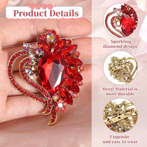 بروش على شكل قلب، بروش أحمر من حجر الراين دبابيس ودبابيس أنيقة لعيد الحب لفستان وقبعة وحقيبة وربطة عنق ودبابيس تزيين in Kuwait