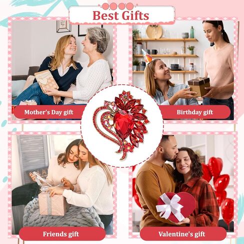 بروش على شكل قلب، بروش أحمر من حجر الراين دبابيس ودبابيس أنيقة لعيد الحب لفستان وقبعة وحقيبة وربطة عنق ودبابيس تزيين in Kuwait