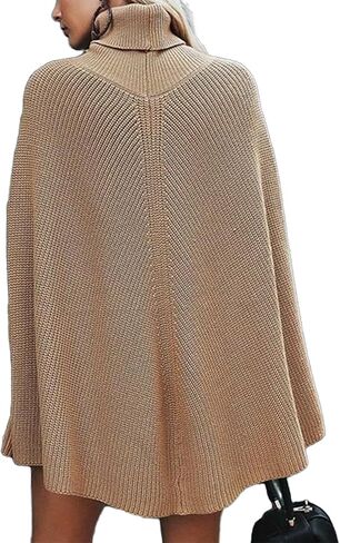 Women's Knit Turtleneck Poncho Sweater Chunky Ribbed Cape Casual Oversized Pullover Jumper Tops in Saudi Arabia
