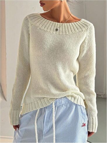 SOLY HUX Women's Off The Shoulder Sweater Boat Neck Knit Top Pullover Fall Clothes in Saudi Arabia