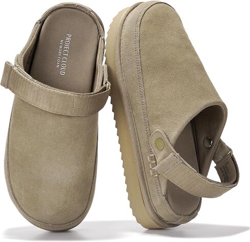 Project Cloud Genuine Suede Clogs for Women - Memory Foam Platform Clogs Womens Shoes - Nonslip Slides for Women w/Straps Lightweight Womens Clogs & Mules for Women 2025 (Goldstar, TAUP, 7.5) in Kuwait
