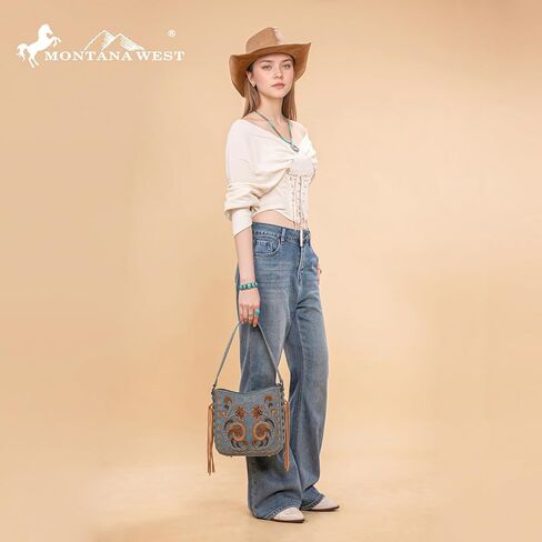 Montana West Western Embroidered Shoulder Bag for Women Vintage Floral Hobo HandBag in Saudi Arabia