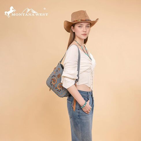 Montana West Western Embroidered Shoulder Bag for Women Vintage Floral Hobo HandBag in Saudi Arabia