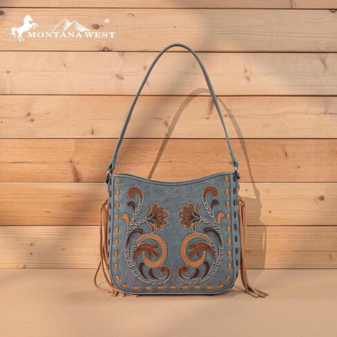 Montana West Western Embroidered Shoulder Bag for Women Vintage Floral Hobo HandBag in Saudi Arabia