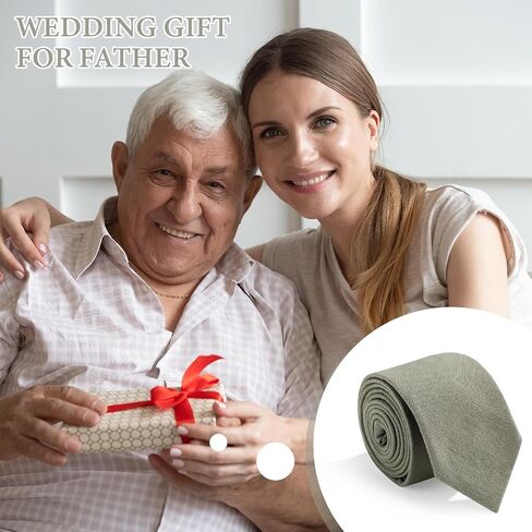 Sage Green Men's Tie and 5 White Transfer Stickers, Father's Wedding Gift, Cotton and Linen Tie, Custom Necktie Suitable for Father Everyday Wear, Wedding in Saudi Arabia