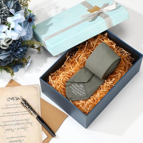 Sage Green Men's Tie and 5 White Transfer Stickers, Father's Wedding Gift, Cotton and Linen Tie, Custom Necktie Suitable for Father Everyday Wear, Wedding in Saudi Arabia