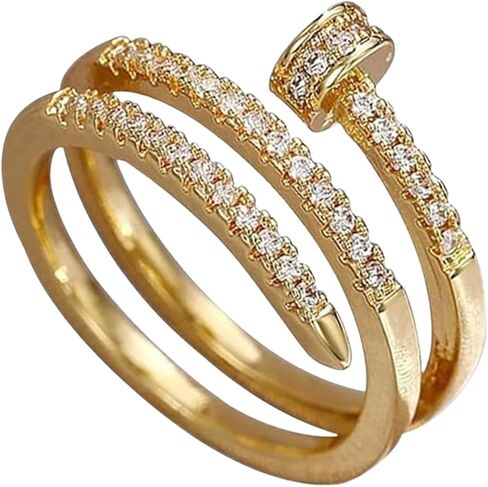Double Inlaid Zirconia Gold Stainless Steel Nail Ring,Creative Spiral Multi-layer Nail Rings,Versatile Index Finger Ring (1PCS-Gold) in Saudi Arabia