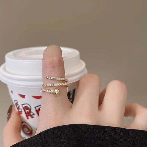 Double Inlaid Zirconia Gold Stainless Steel Nail Ring,Creative Spiral Multi-layer Nail Rings,Versatile Index Finger Ring (1PCS-Gold) in Saudi Arabia
