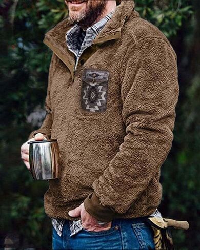 Beotyshow Mens Aztec Fleece Jackets Fuzzy Sherpa Pullover Sweatshirts Winter Coats Western Vintage Sweaters with Pocket in Kuwait