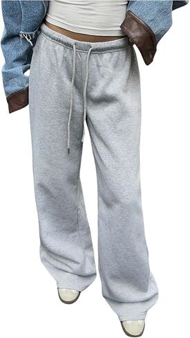 Milumia Women's Drawstring Low Waist Sweatpants Straight Wide Leg Track Workout Baggy Sweat Pants in Saudi Arabia