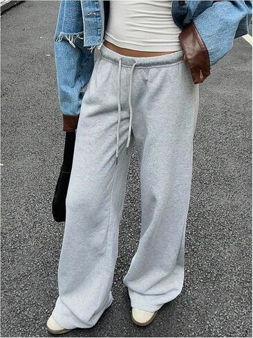 Milumia Women's Drawstring Low Waist Sweatpants Straight Wide Leg Track Workout Baggy Sweat Pants in Saudi Arabia