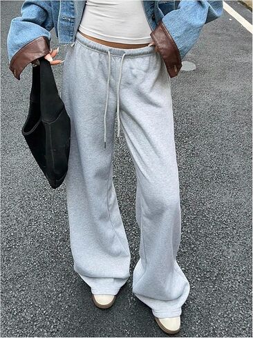 Milumia Women's Drawstring Low Waist Sweatpants Straight Wide Leg Track Workout Baggy Sweat Pants in Saudi Arabia