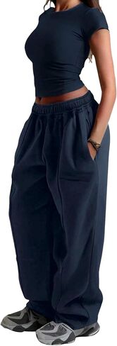 ZAFUL Womens Wide Leg Sweatpants Elastic Waisted Joggers Fashion Baggy Sweat Pants Casual Loose Lounge Pants with Pockets in Saudi Arabia